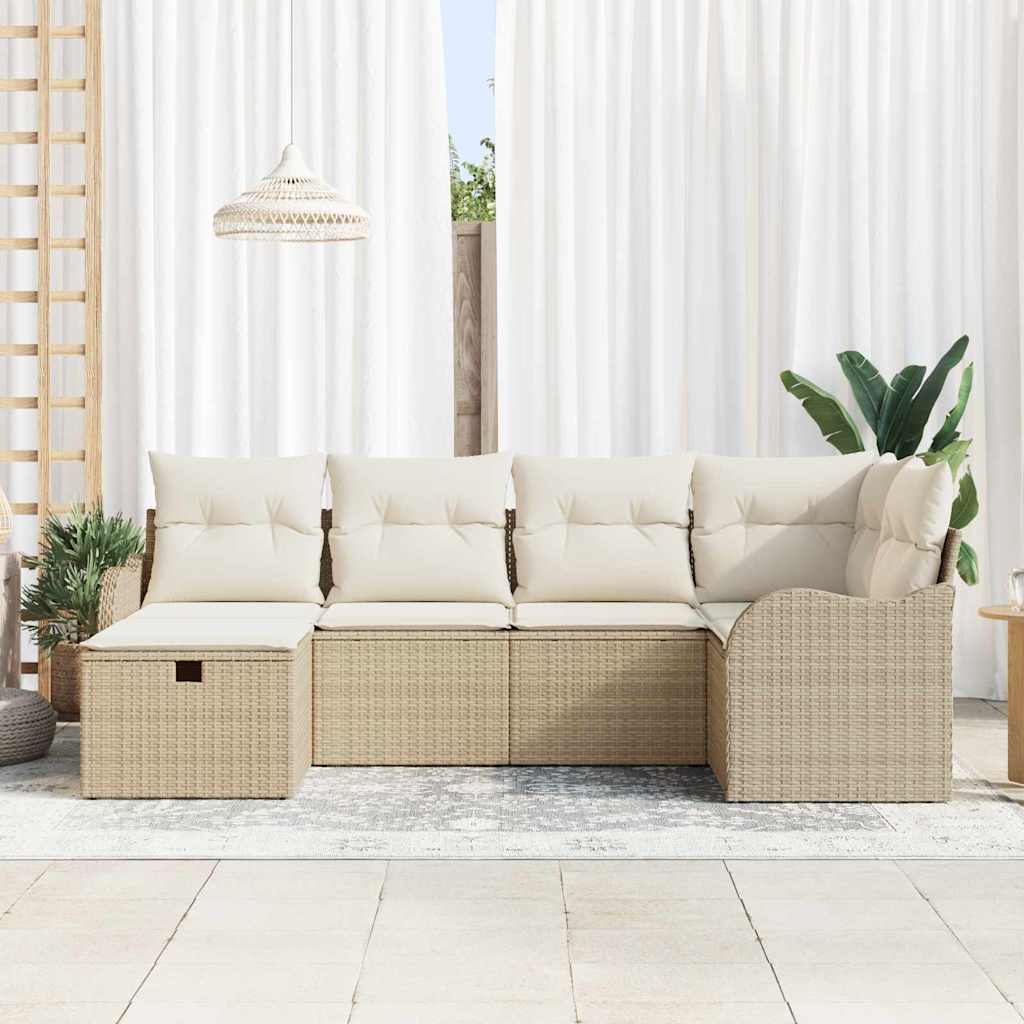Garten-Sofa-Set mit Kissen mit Speicher 6 pcs Beige Poly Rattan
